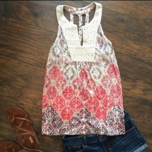 Lucky Brand Crochet Bib Tank Top - Picture 1 of 9